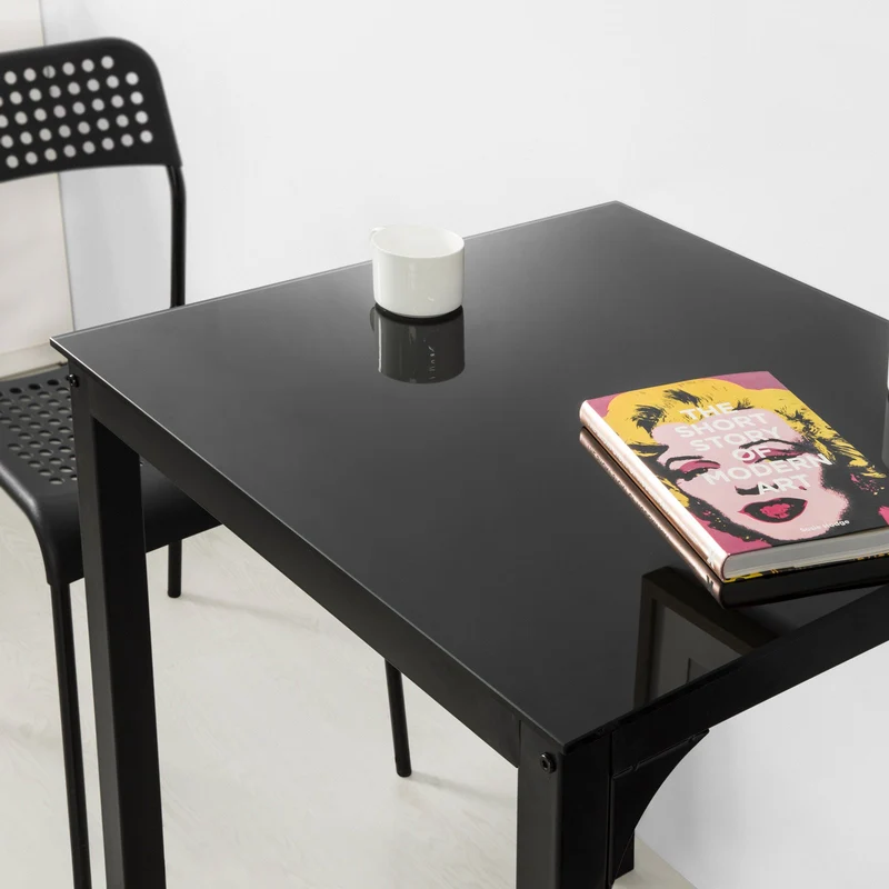 SoBuy OGT38-K-SCH Table à Manger Carrée Noire, 60 x 60 x 75 cm-Plateau en Verre Forme Carrée Pieds en Acier Robuste