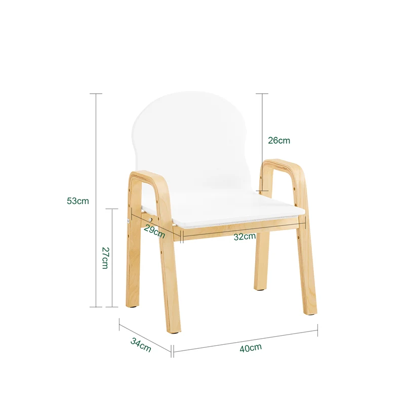 SoBuy KMB24-Wx2 Lot de 2 Chaises Enfant Réglables en Hauteur, 4 Positions 23–35 cm, Accoudoirs et Dossier, Charge Max. 75 kg – Blanc