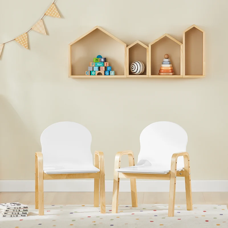 SoBuy KMB24-Wx2 Lot de 2 Chaises Enfant Réglables en Hauteur, 4 Positions 23–35 cm, Accoudoirs et Dossier, Charge Max. 75 kg – Blanc