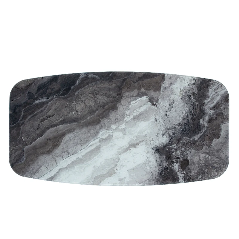 Table de salle à manger rectangulaire avec contour arrondi en verre et bois noyer - Samuel