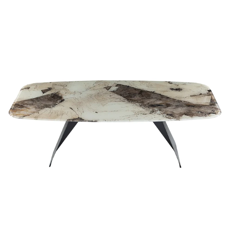 Table de salle à manger rectangulaire avec contour arrondi en verre - Hugo