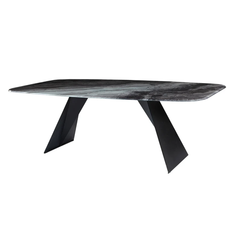Table de salle à manger rectangulaire avec contour arrondi en verre - Hugo