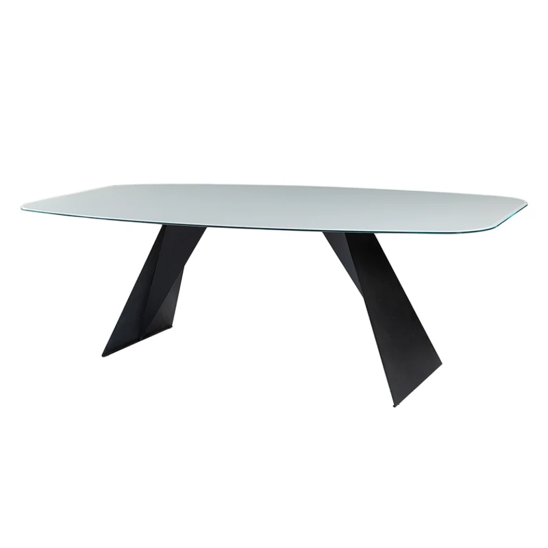 Table de salle à manger rectangulaire avec contour arrondi en verre - Hugo