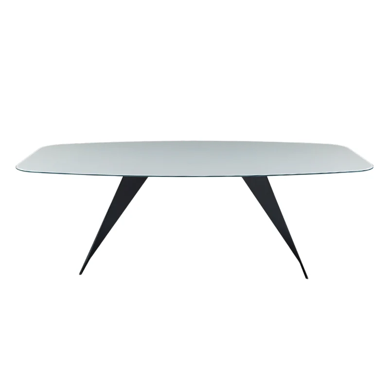 Table de salle à manger rectangulaire avec contour arrondi en verre - Hugo