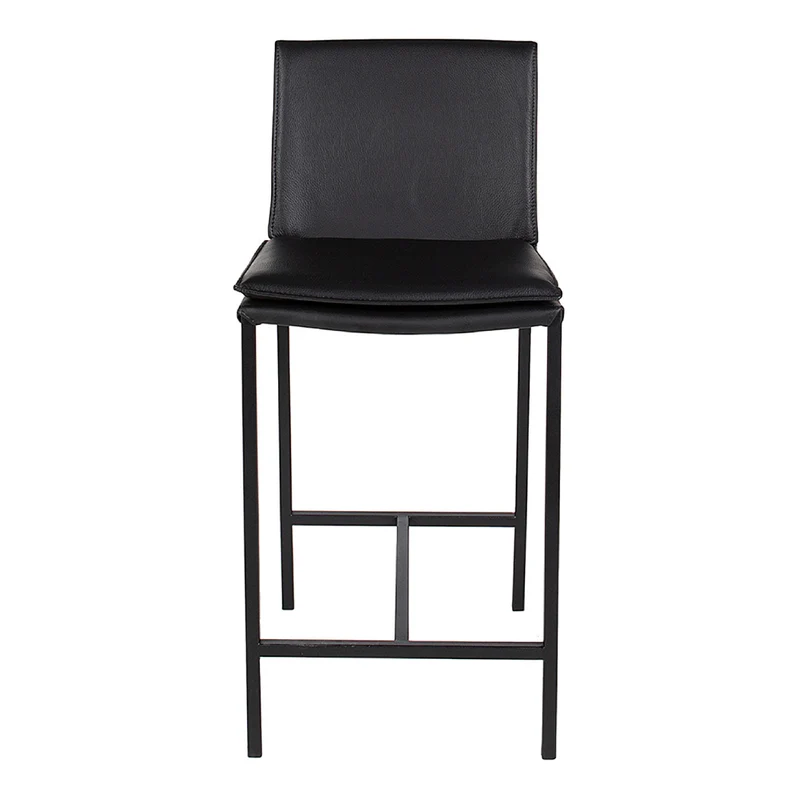 Tabouret de comptoir rembourré en cuir et métal noir - Aria