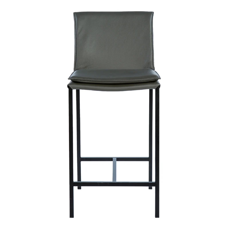 Tabouret de comptoir rembourré en cuir et métal noir - Aria