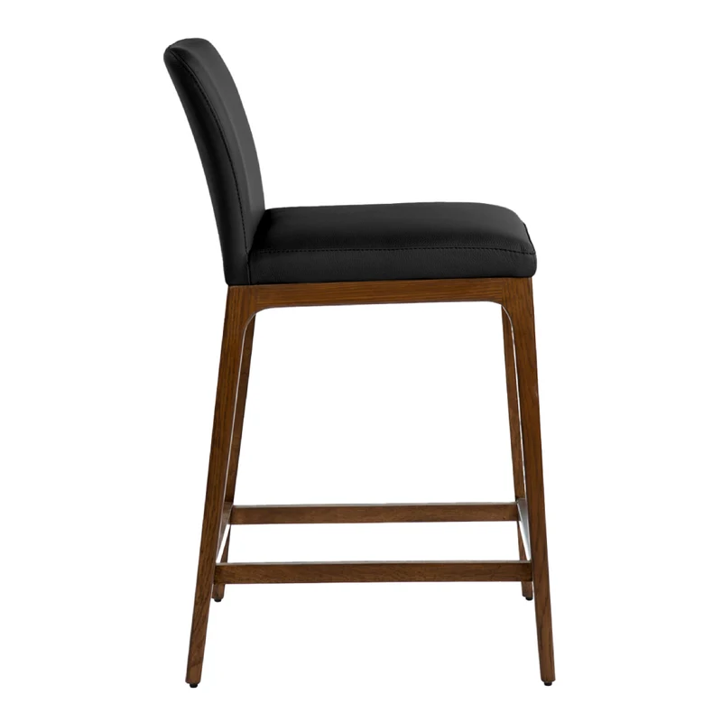 Tabouret de comptoir rembourré en cuir et bois de chêne teinte noyer - Lucia