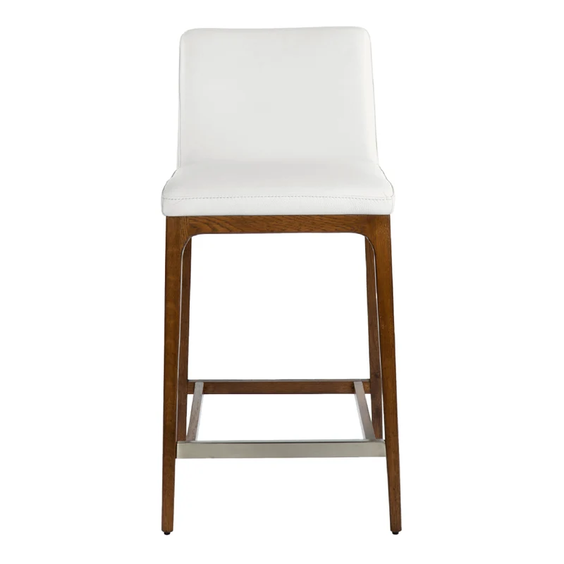 Tabouret de comptoir rembourré en cuir et bois de chêne teinte noyer - Lucia