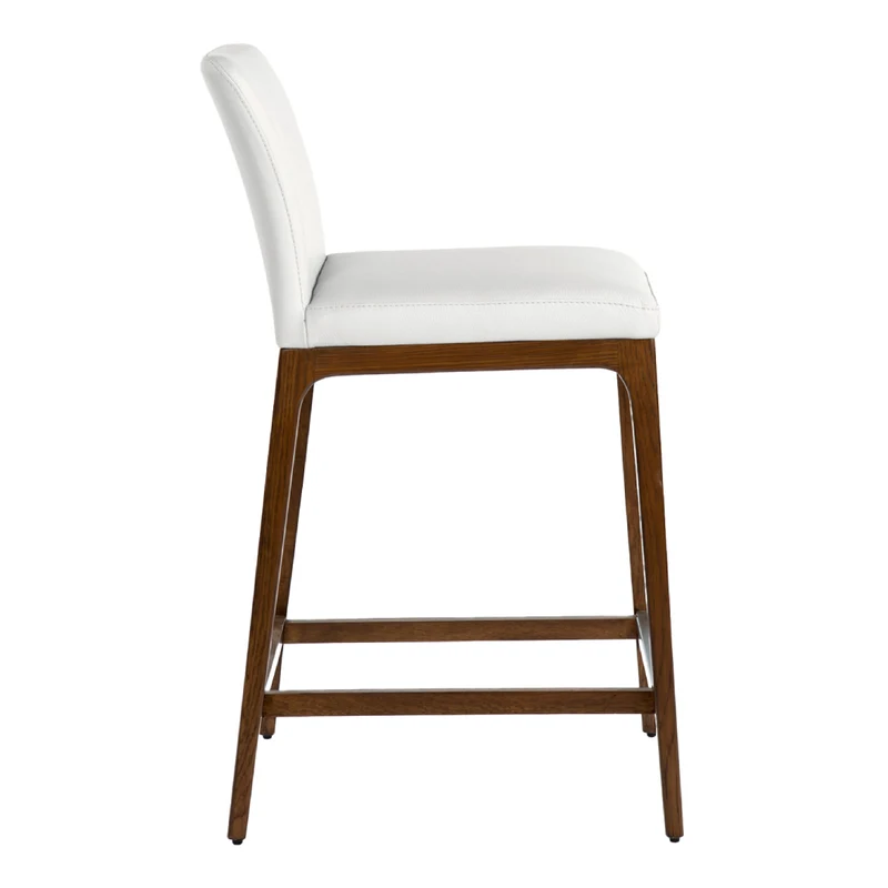 Tabouret de comptoir rembourré en cuir et bois de chêne teinte noyer - Lucia
