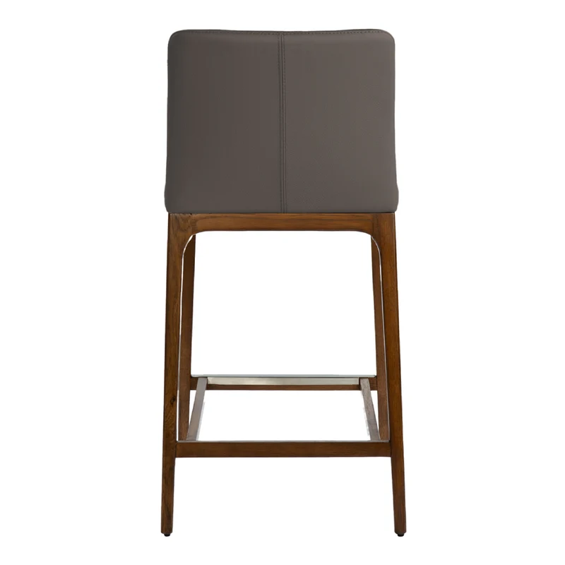 Tabouret de comptoir rembourré en cuir et bois de chêne teinte noyer - Lucia