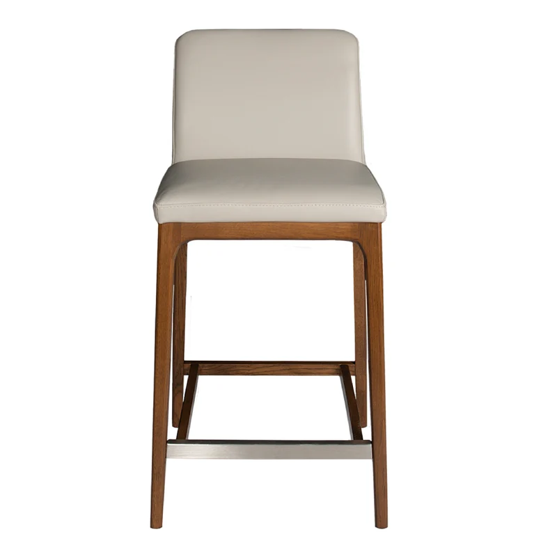Tabouret de comptoir rembourré en cuir et bois de chêne teinte noyer - Lucia