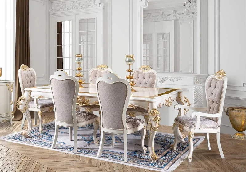 Salle à manger baroque doré blanc KELEBEK