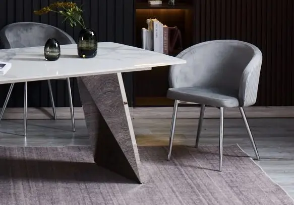 Ensemble table chaise doré céramique marbre blanc - Lala
