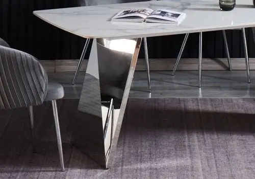 Table à manger doré céramique marbre blanc - Lala