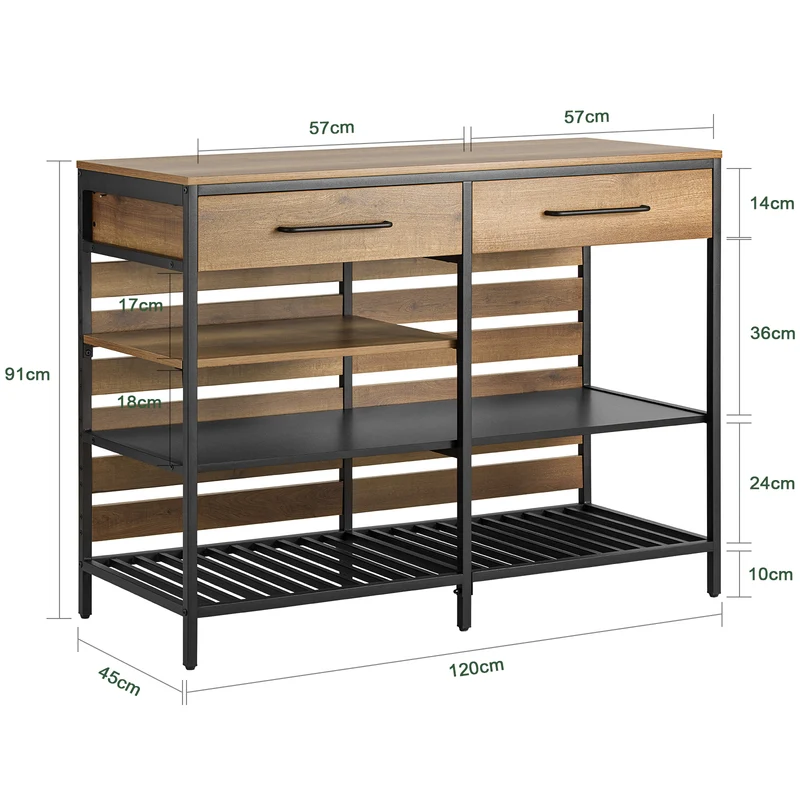 SoBuy FSB85-PF Buffet de Cuisine Style Industriel – 120 cm, 2 Tiroirs et Range-Bouteilles, Marron