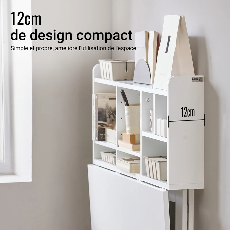 SoBuy FWT07-II-W Table murale rabattable 90 x 60 cm avec étagère intégrée – Bureau mural gain de place blanc