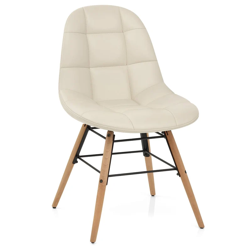 Chaise Faux Cuir Bois - Tate Crème