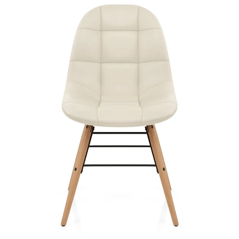 Chaise Faux Cuir Bois - Tate Crème