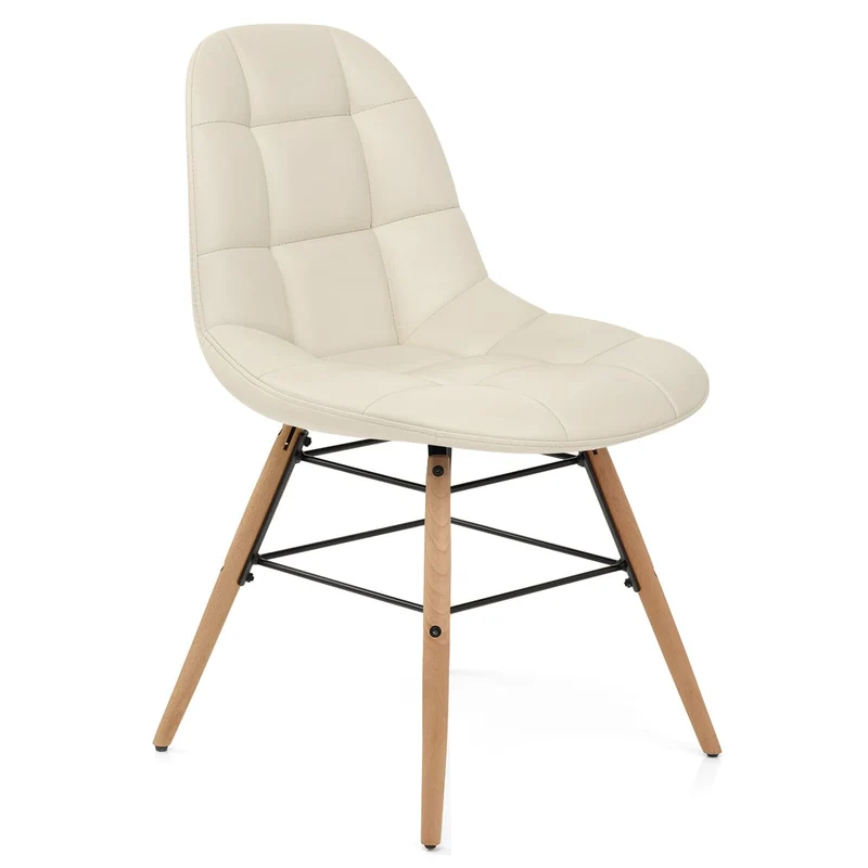 Chaise Faux Cuir Bois - Tate Crème