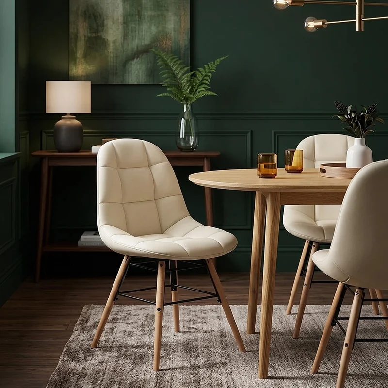 Chaise Faux Cuir Bois - Tate Crème