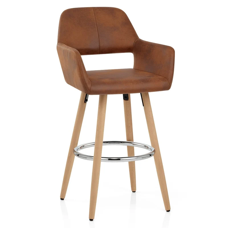 Chaise de Bar Bois Faux Cuir Antique - Kite Marron