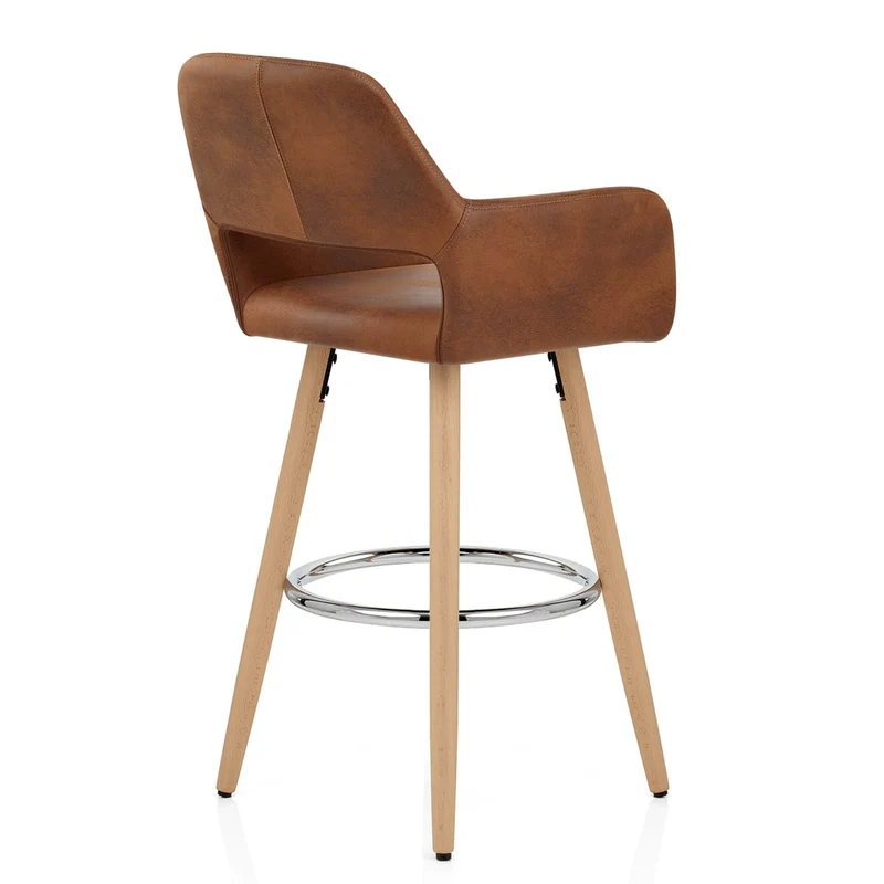 Chaise de Bar Bois Faux Cuir Antique - Kite Marron