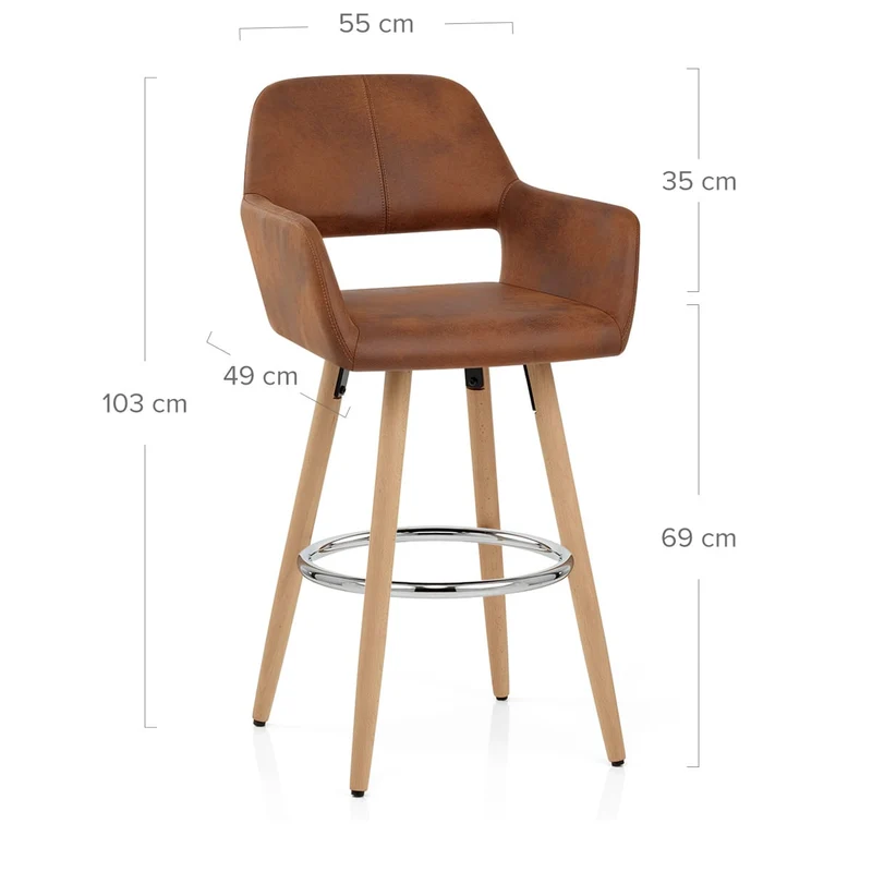 Chaise de Bar Bois Faux Cuir Antique - Kite Marron