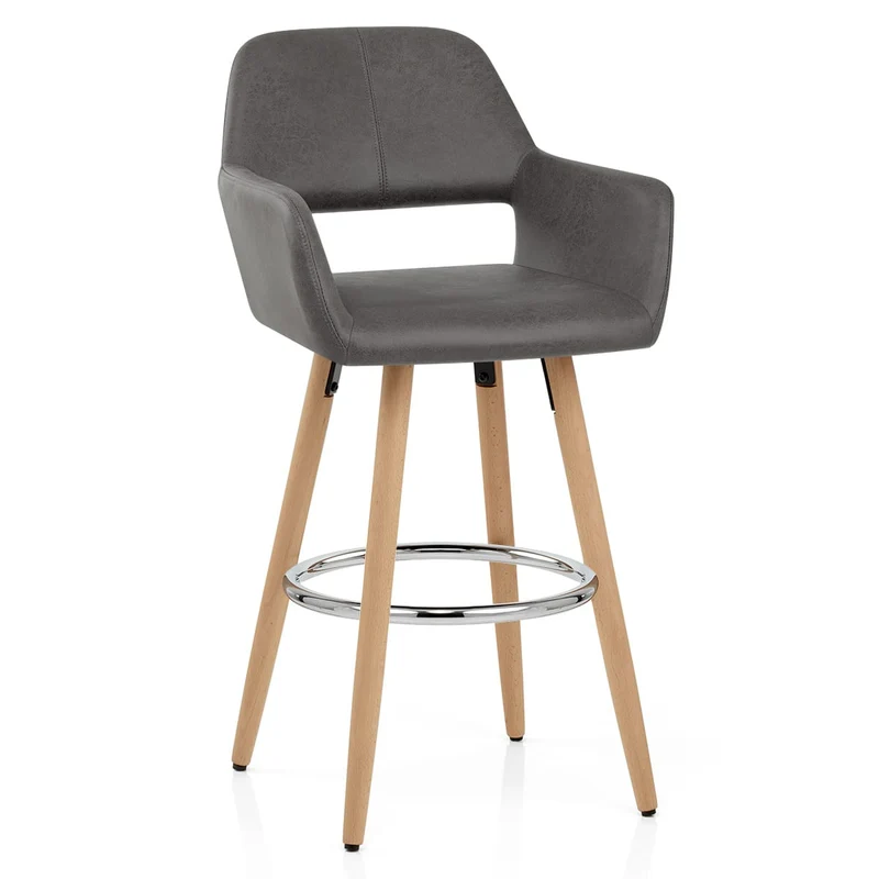 Chaise de Bar Bois Faux Cuir Antique - Kite Gris