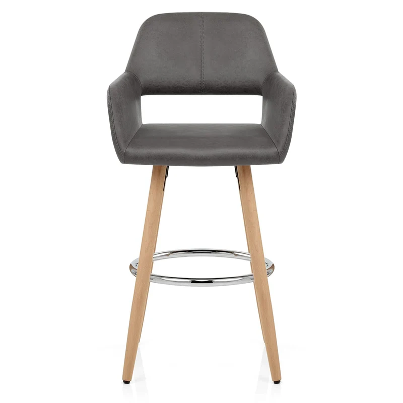 Chaise de Bar Bois Faux Cuir Antique - Kite Gris