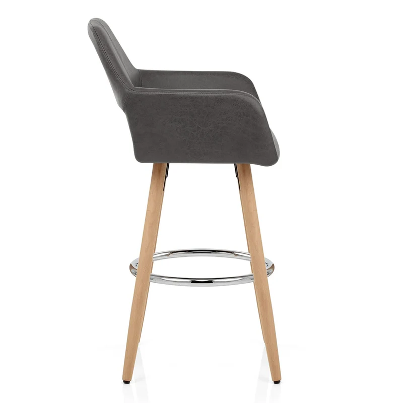 Chaise de Bar Bois Faux Cuir Antique - Kite Gris