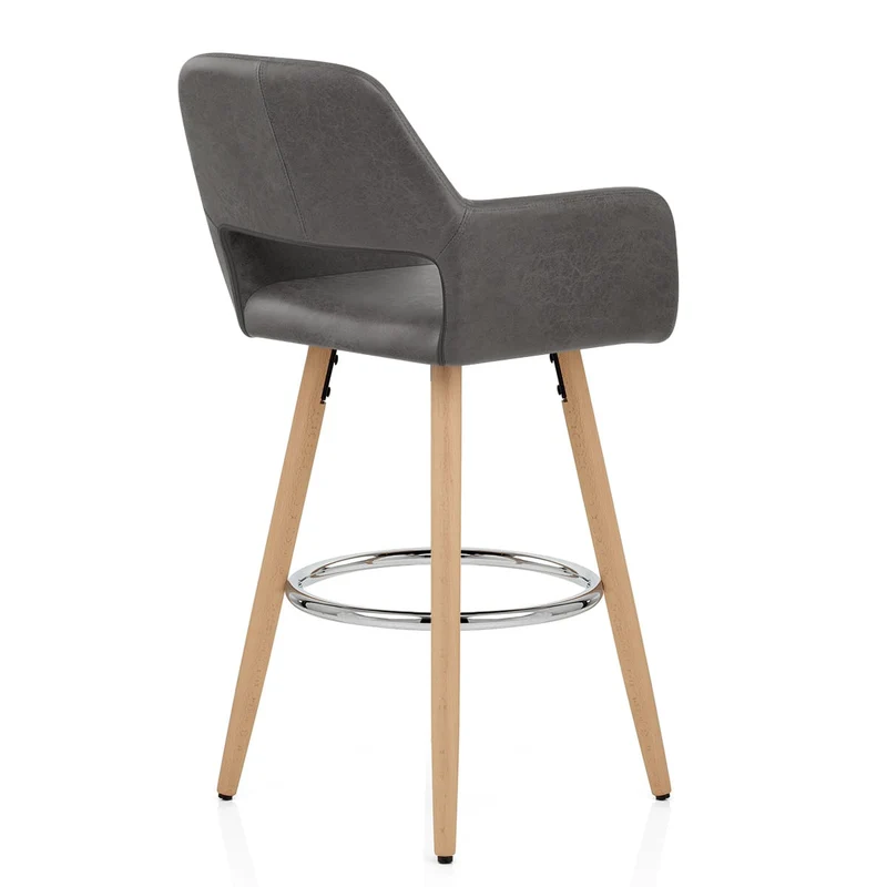 Chaise de Bar Bois Faux Cuir Antique - Kite Gris