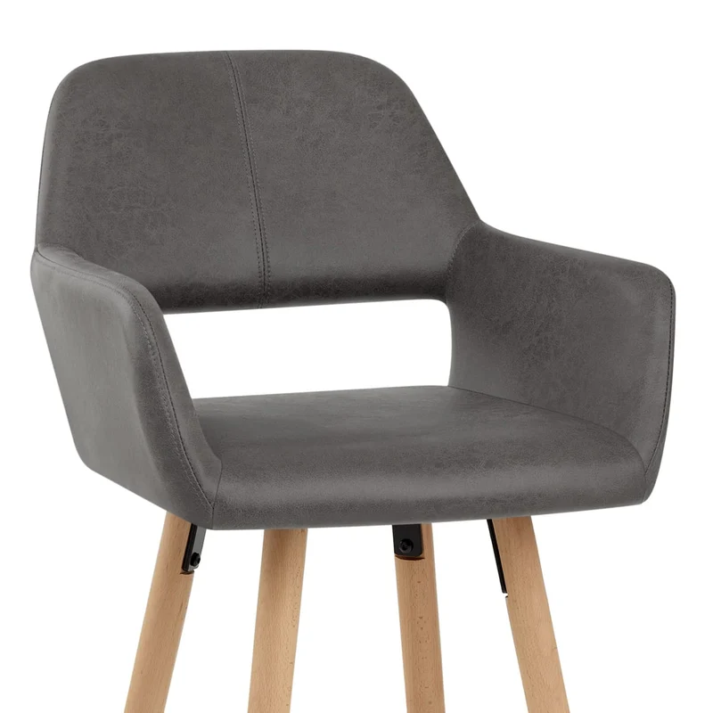 Chaise de Bar Bois Faux Cuir Antique - Kite Gris