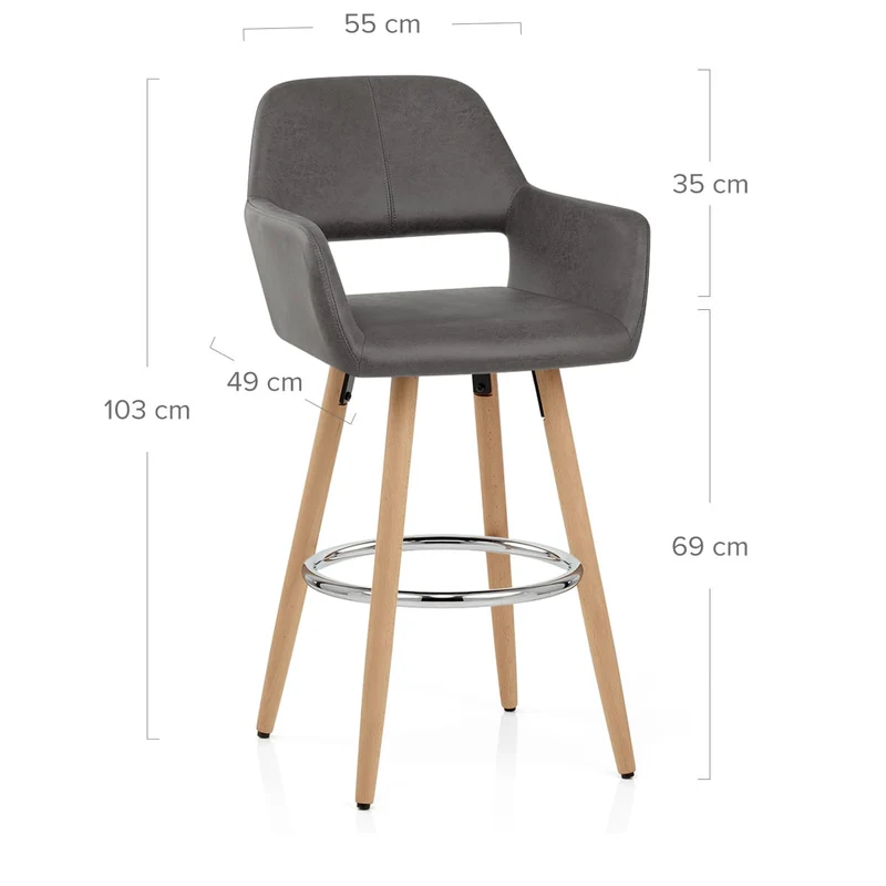 Chaise de Bar Bois Faux Cuir Antique - Kite Gris