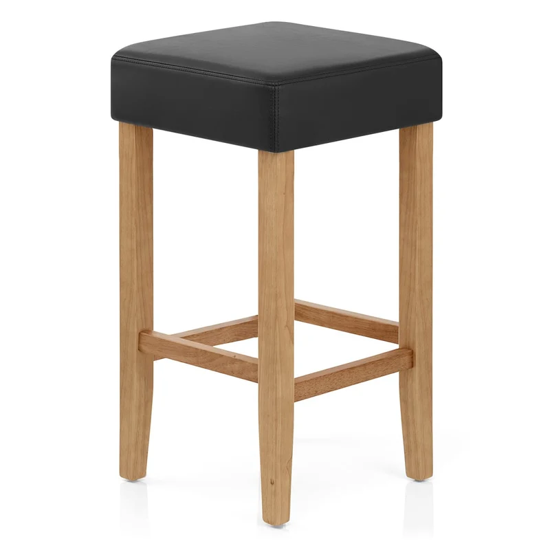 Tabouret de bar Chêne Faux Cuir - Oliver Noir