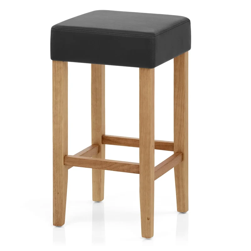 Tabouret de bar Chêne Faux Cuir - Oliver Noir