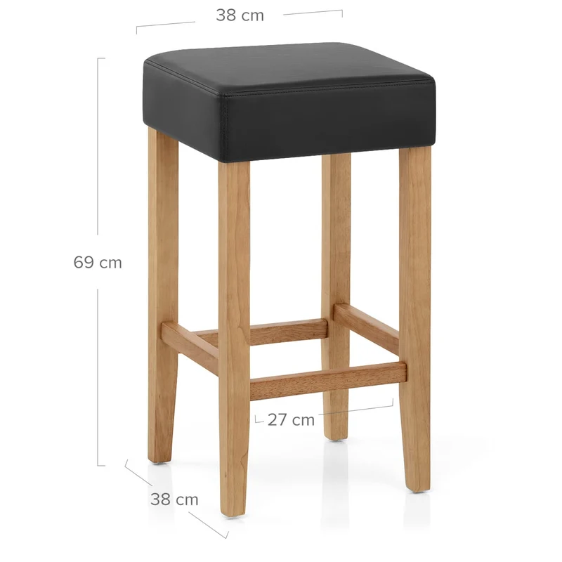 Tabouret de bar Chêne Faux Cuir - Oliver Noir