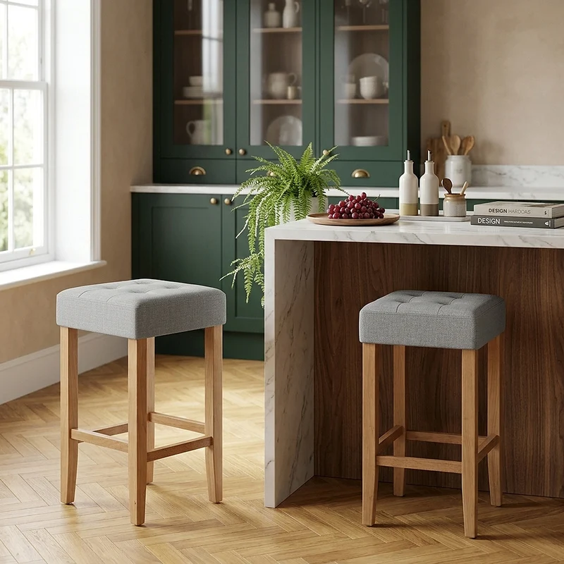 Tabouret de bar Chêne Tissu - Oliver Gris