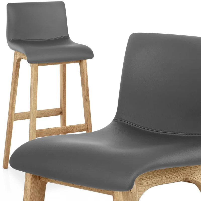 Tabouret de Bar Faux Cuir Bois - Wave Gris