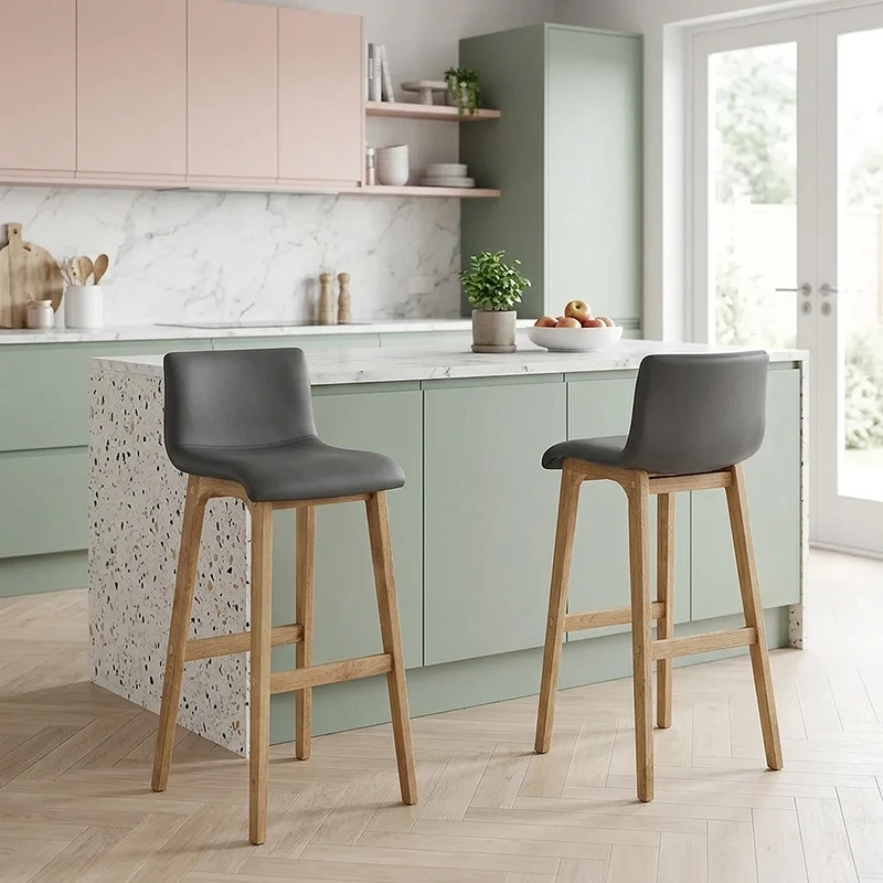 Tabouret de Bar Faux Cuir Bois - Wave Gris