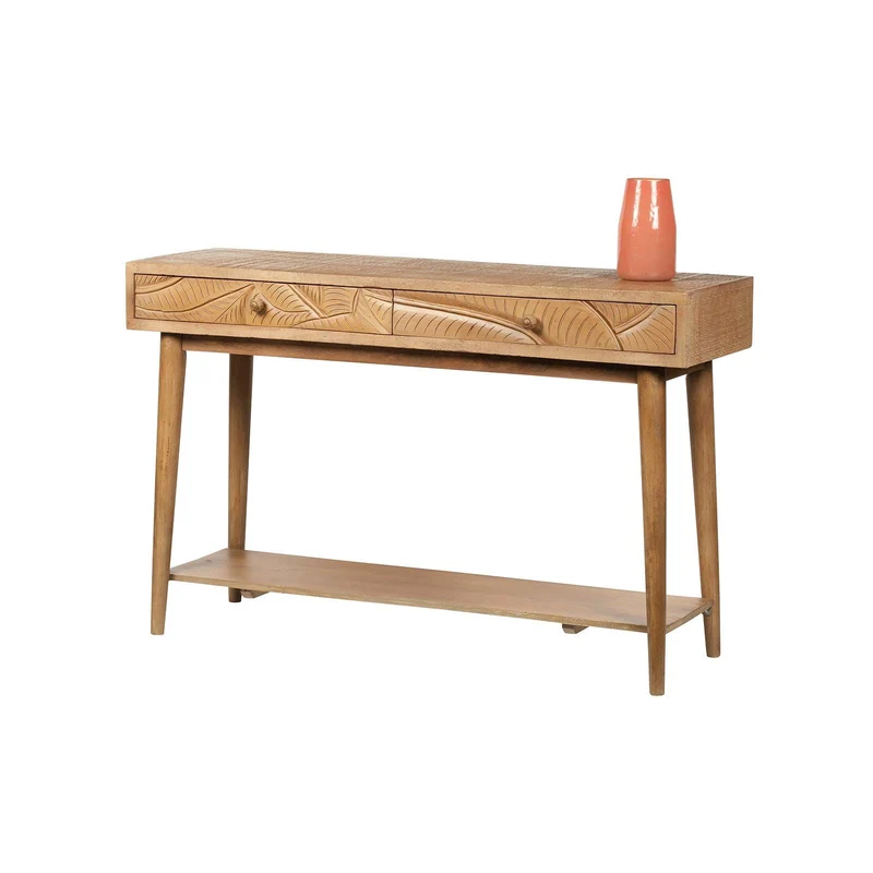 Console sculptée 2 tiroirs en bois massif manguier - Floria