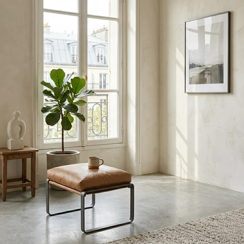 Damo Pouf Brun | Leather