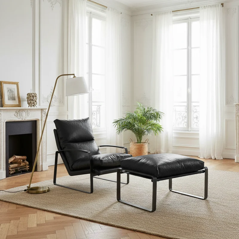 Damo pouf noir | Cuir