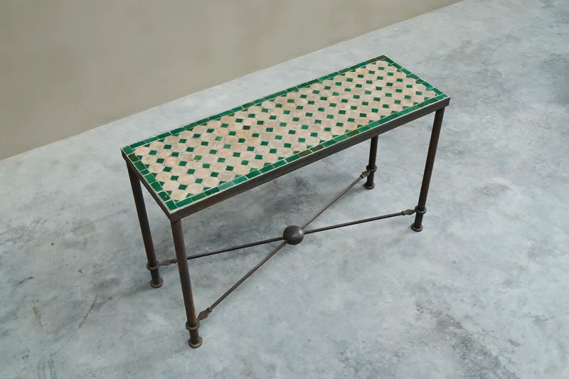 Art Deco Console Table in Patinated Iron and Tiles, 1940s