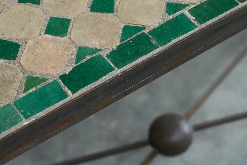 Art Deco Console Table in Patinated Iron and Tiles, 1940s