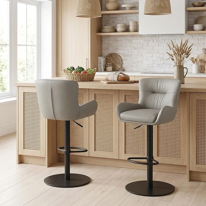 Tabouret Cuir Véritable - Faraday Gris