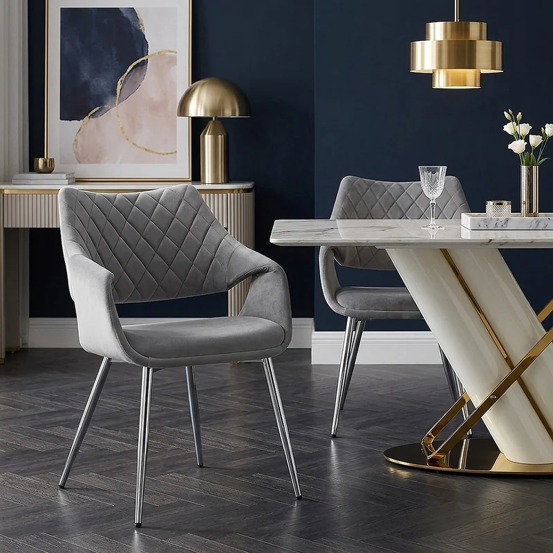 Chaise Chrome Velours - Fairfield Gris