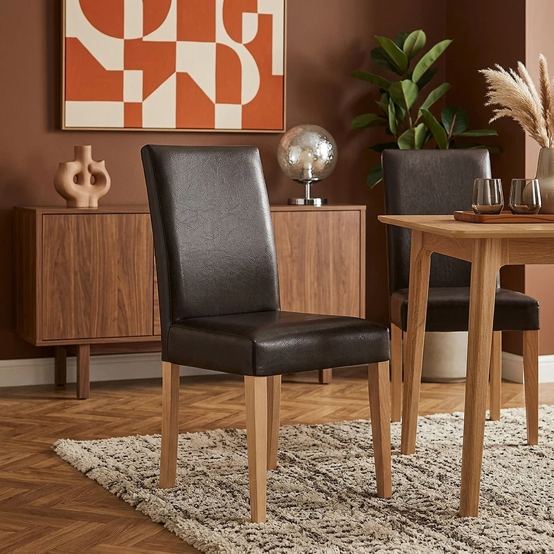 Chaise Cuir Croûté Bois - Chicago Chêne Marron