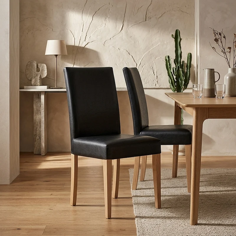 Chaise Cuir Croûté Bois - Chicago Chêne Noir