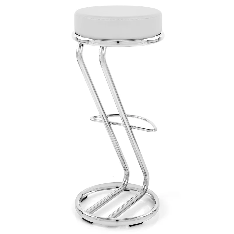 Tabouret Faux Cuir Chrome - Haut Zed Blanc