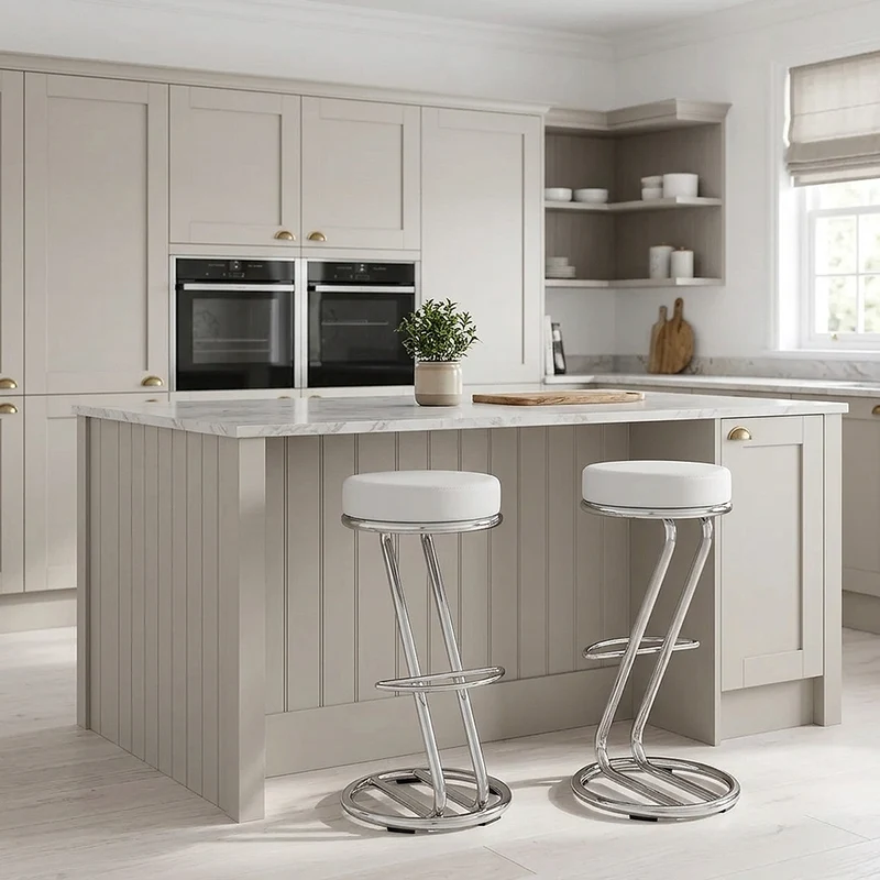 Tabouret Faux Cuir Chrome - Haut Zed Blanc